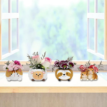 Cute Small Succulent Pots with Drainage, 10 cm Cactus Pots Cute Cat Flower Pot Resin Small Planters for Succulents, Cute Planter Animal Planter Flower Pot for Flower Cactus Garden Home Office