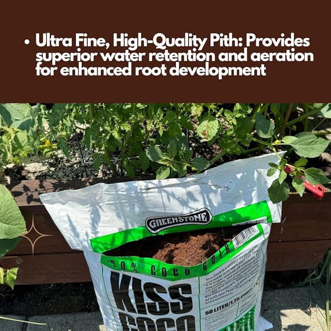 Greenstone Kiss Coco Coir Soil 100% - Low EC, RHP Certified Premium Soilless Media Alternative (50 Liters / 1.77 Cu Ft)
