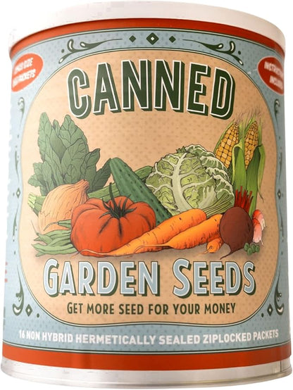 Mountain Valley Seed Company Vegetable Garden Can 50,000+ Seeds 16 Varieties for Long Term Storage, Emergency Supply, Survival Include Tomato, Pepper, Squash, Cucumber, Lettuce, Carrot, & More