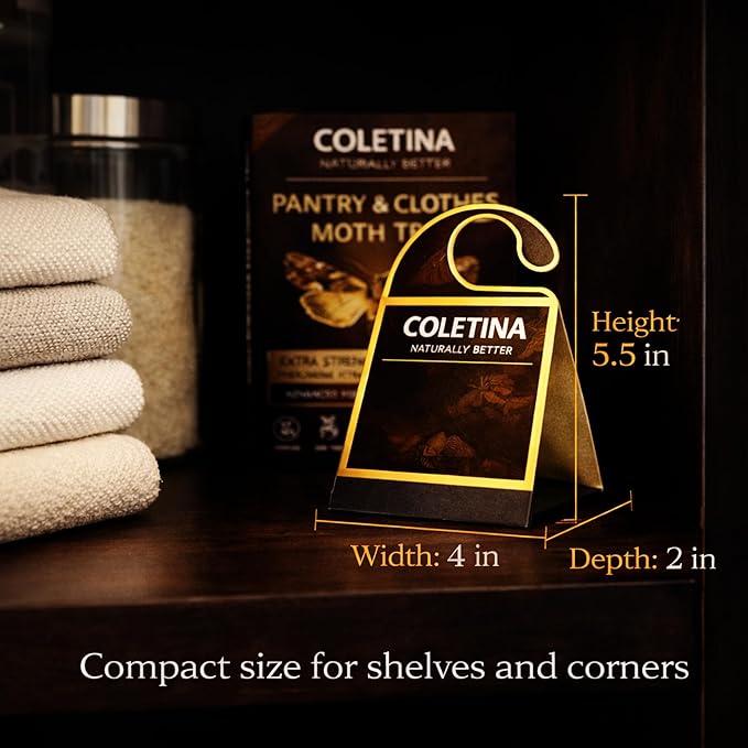 Coletina Moth Trap for Clothes Pantry Moth Traps with pheromones Pack of 8 Odorless Adhesive Boards for Closet Wardrobe Pantry Food Storage Indoor Home Control Plus 8 Insect Traps 24/7 Protection
