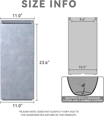Kante 23.6" H Tall Rectangular Concrete Planter, Modern Square Diameter Plant Pot with Drainage Hole and Rubber Plug for Indoor Outdoor Home Patio Garden, Slate Gray