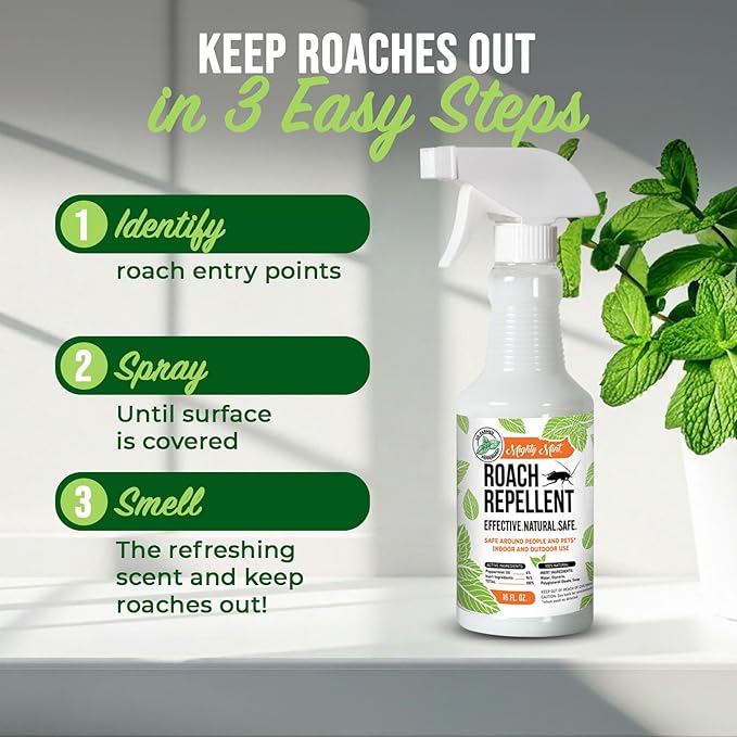 Mighty Mint Peppermint Oil Roach Repellent Spray – Natural Cockroach Killer for Indoor & Outdoor Use – Plant-Based Insect & Pest Control – 16 oz
