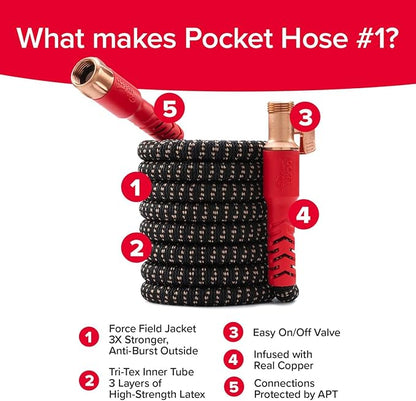 Pocket Hose Copper Head Expandable Garden Hose 100 ft with Pocket Pivot, No Tangles, AS SEEN ON TV, 360° Swivel, Tri-Tex Tubing, Force Field Jacket, Lead-Free, No-Kink, Anti-Burst w/APT