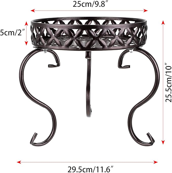 OwnMy Metal Round Plant Stand Indoor Outdoor Flower Pot Holder, Heavy Duty Iron Plant Stand Display Potted Rack for Home, Garden, Patio, Dark Brown