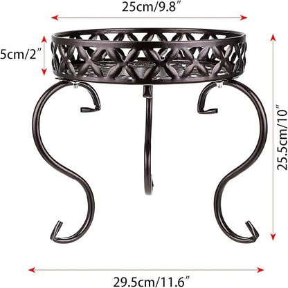 OwnMy Metal Round Plant Stand Indoor Outdoor Flower Pot Holder, Heavy Duty Iron Plant Stand Display Potted Rack for Home, Garden, Patio, Dark Brown