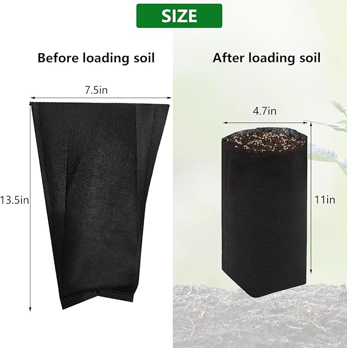 Belit 50 Pcs 13.5" H Deep Nursery Grow Bags, Non-Woven Plants Pots Container for Starting Deep Rooted Plants Vegetable, Flower, Seedling Tree, Black