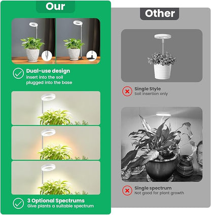 Grow Lights for Indoor Plants, Full Spectrum Small Halo Plant Grow Light with Base, 48 LED Growing Lamp 10 Levels Dimmable Auto On Off 3/9/12 Hrs Timer for Small Plants, White, 3.5in, 5 Pack
