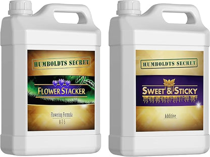 Humboldts Secret Flower Stacker Nutrient System for Potting Soil for Indoor & Outdoor Plants (1 Gallon) w/Sweet & Sticky – Carbohydrate and Saccharide Energy Source – Energy for Plants (1 Gallon)