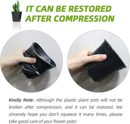25 Packs 4 5 6 Inch Nursery Pots Round Flower Pots Decorative Plastic Pots for Plants with Drainage Hole Seed Starting Pots for Seeding, Succulent(6 Inch, Black)