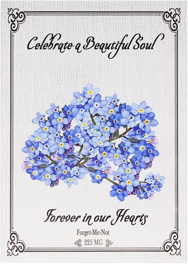 Set of 100 Forget-Me-Not Memorial Seed Packets – Individually Sealed – Non-GMO & Heirloom – Beautiful Tribute to Honor Loved Ones