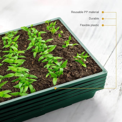 1020 Nursery Pots Trays 5 Pack, Plastic Flat Seed Starter Trays, Durable Seedling Potting Tray for Carrying and Holding Planting Pot (Green)