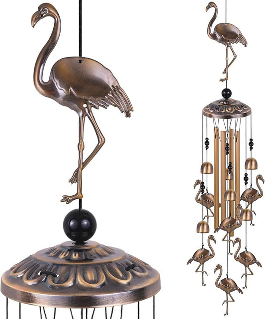 Solawindchime Outdoor Flamingos Wind Chimes, Flamingo Bronze Windchimes, Gift Wind Chime, Flamingo Wind Bell, Gifts for Women, for Home, Garden, Indoor, Outdoor Decoration, Garden Wind Chimes