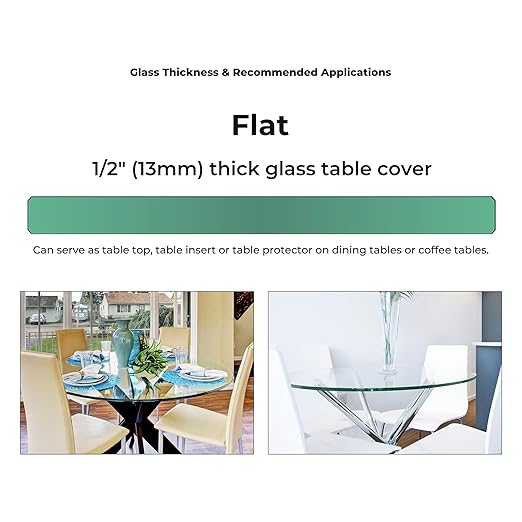 Custom Cut Round Glass Table Top 1/2" Thick - Clear Tempered Glass Cut to Size - Replacement for Table Tops with Flat Edge