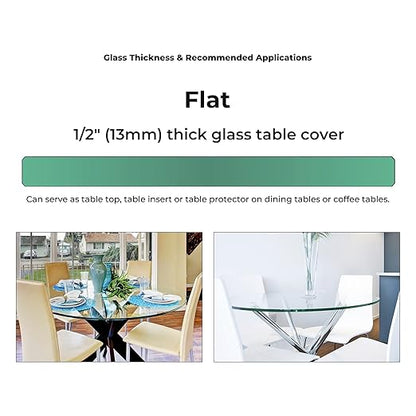 Custom Cut Round Glass Table Top 1/2" Thick - Clear Tempered Glass Cut to Size - Replacement for Table Tops with Flat Edge