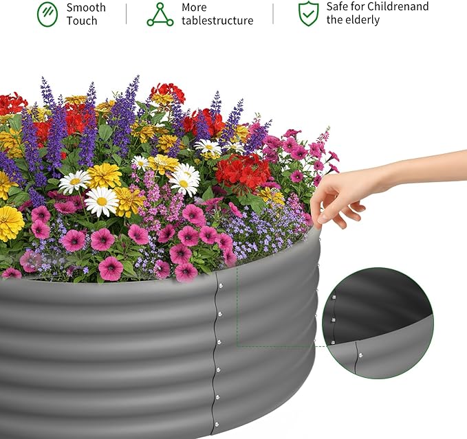 DDK Galvanized Raised Garden Bed, Round Outdoor Planter Bed, 4x4x1.5ft Metal Planter Box for Gardening and Planting,DG