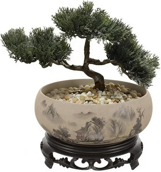 Water Lily Bowl Planter - Narcissus Pot Ceramics Hydroponic Lotus Planter Ceramic Water Lily Pot with Stand No Drainage Plant for Plants Bonsai Display Lucky Bamboo Home Garden Decor Chinese Fish Bowl