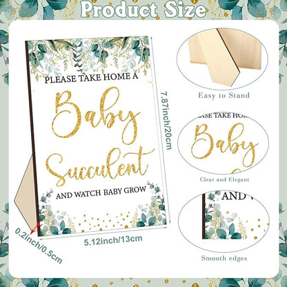 51 Pcs Watch Baby Grow Succulent Tags Baby Shower Party Favors Include 1 Piece Wooden Table Sign 50 Sets Succulent Favor Tags Decorations(Greenery Style)