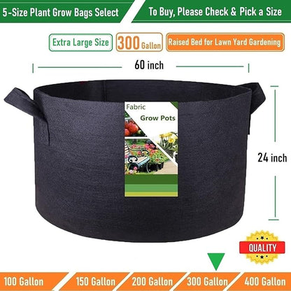 300 Gallon Big Raised Garden Bed Bag (60x24 inch) Large Plant Grow Bag for Potato,Tomato Planter,Herbs Veggies Planter,Flower Bed,Plant Container,Yard Waste,Lawn Debris,Leaf Bag with Gardening Gloves
