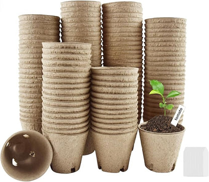 130 Pack 3.15 Inch Seedling Peat Pots, Biodegradable Seed Starters with Drainage Holes for Indoor Outdoor Plant Growing