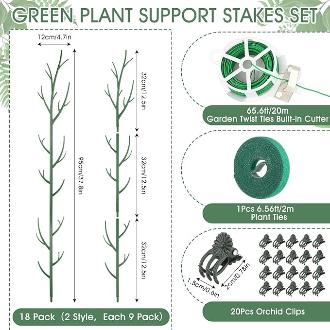 Honeydak 18 Pack Monstera Plant Support Plant Support Stakes for Indoor Plants Stackable Monstera Climbing Sticks with Orchid Clips Twist Ties for Potted Tomato Pothos Philodendron