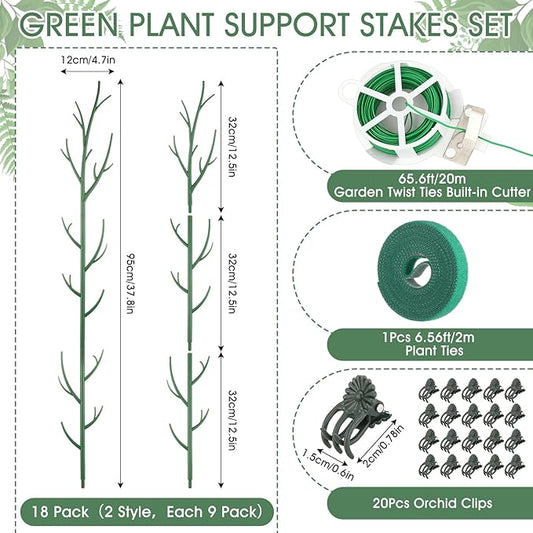 Honeydak 18 Pack Monstera Plant Support Plant Support Stakes for Indoor Plants Stackable Monstera Climbing Sticks with Orchid Clips Twist Ties for Potted Tomato Pothos Philodendron