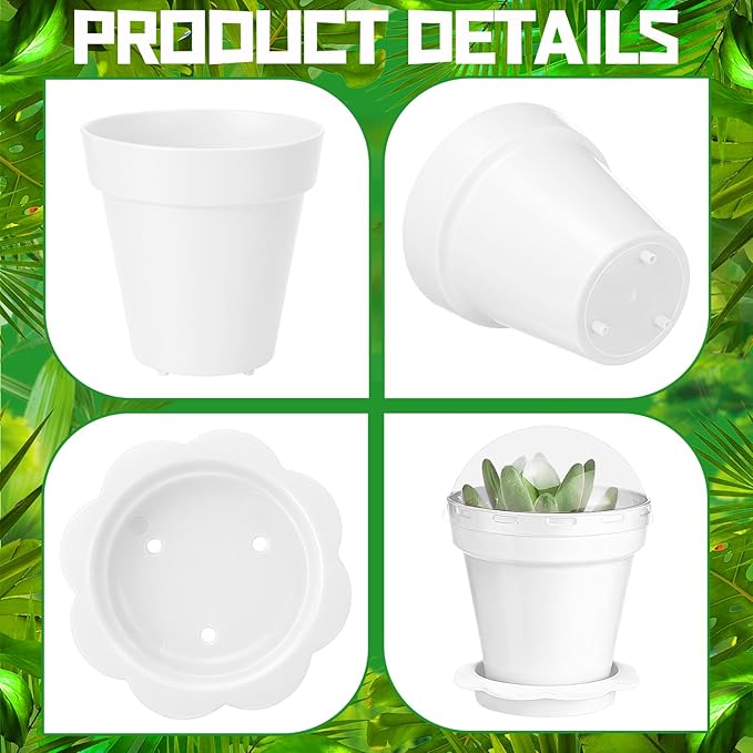 36 Packs Cupcake Plant Nursery Pots with Humidity Dome Small Flower Pots Plastic Planting Containers Cups with Saucers and Shovel for Indoor Outdoor Plant Succulent Display(Black and White)