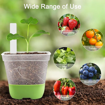 36 Pack 4 Inch Square Plastic Nursery Pots, Clear Plant Pot with Soft Silicone Base, Flower Pots with Drainage Holes, Reusable Seedling Pots
