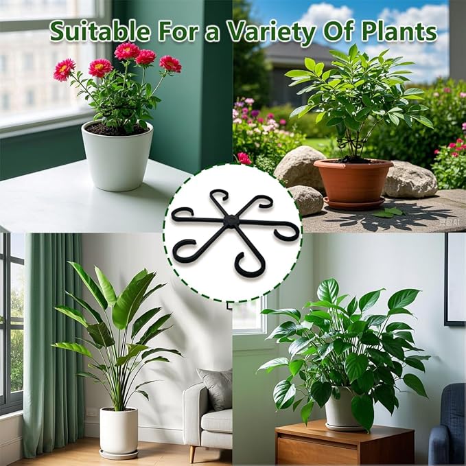 8PCS Climbing Plant Stem Supports 4 Sizes, Reusable Plastic Stakes Indoor/Outdoor Garden Flower Growth Accessories Stem Holder for Thriving Plant Growth (Black)