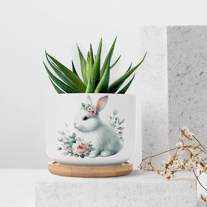 DreamAutumn Cute Easter Bunny Rabbit Ceramic Flower Pots,Gardening Plant Pot with Drainage Holes and Saucers Round Ceramic Pots for Indoor Plants Succulent Herbs Cactus Pots for Dad Papa Grandpa