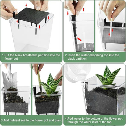 Self Watering Pots Set, 3 Pack 5/4.1/2.7 Inch Self Watering Pot for Indoor Plants, Clear Flowers Pot Planter with Deep Reservoir for Spider Plant, Orchid, African Violet