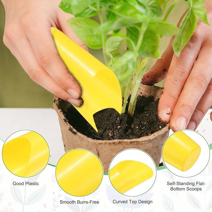 6-Pack Bonsai Soil Scoops, Plastic Garden Soil Scoops Bucket Shovel Potting Scoopers for Transplanting/Flower Planting/Plant Succulent, Colorful Small Gardening Tools [Yellow]