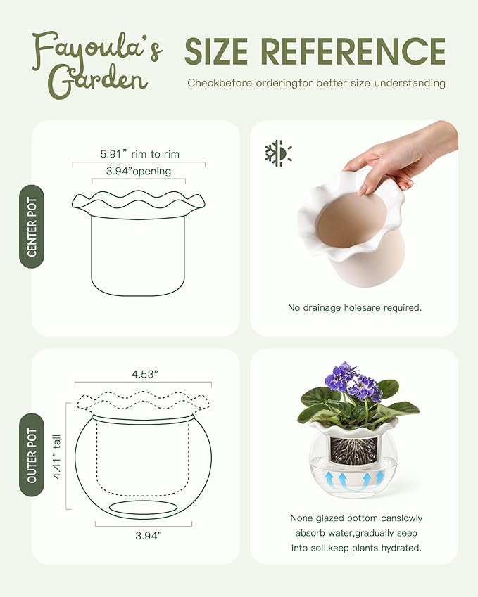 6 Inch African Violet Pots Maintenance, Glass Self-Watering Planter for Indoor Plants - Ideal Flower Pot for Thriving Indoor Gardens, Pots Only (Version 2)