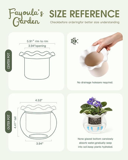 6 Inch African Violet Pots Maintenance, Glass Self-Watering Planter for Indoor Plants - Ideal Flower Pot for Thriving Indoor Gardens, Pots Only (Version 2)
