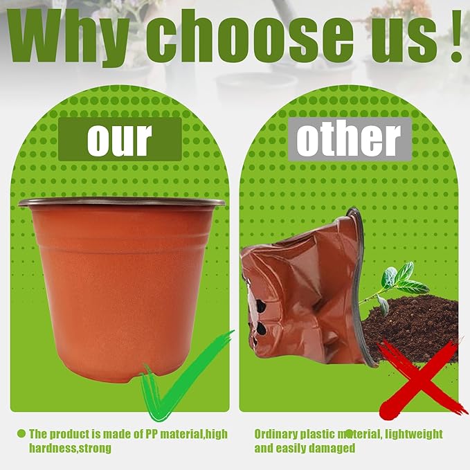 100 Packs 8" Plant Nursery Pots Plastic Seedling Starter pot Flower Planter Container Seed Grow Pot with Drainage Hole for Indoor Outdoor Garden Suitable for Succulent Seedling Cutting Transplanting