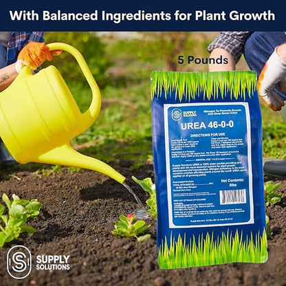Supply Solutions Urea 46-0-0 Nitrogen Fertilizer to Stimulate Lush Growth and Deep Green Color - Plant Food Plant Fertilizer for Plants Lawn Garden - Bloom Booster for Flowers, Fruits (5lbs)