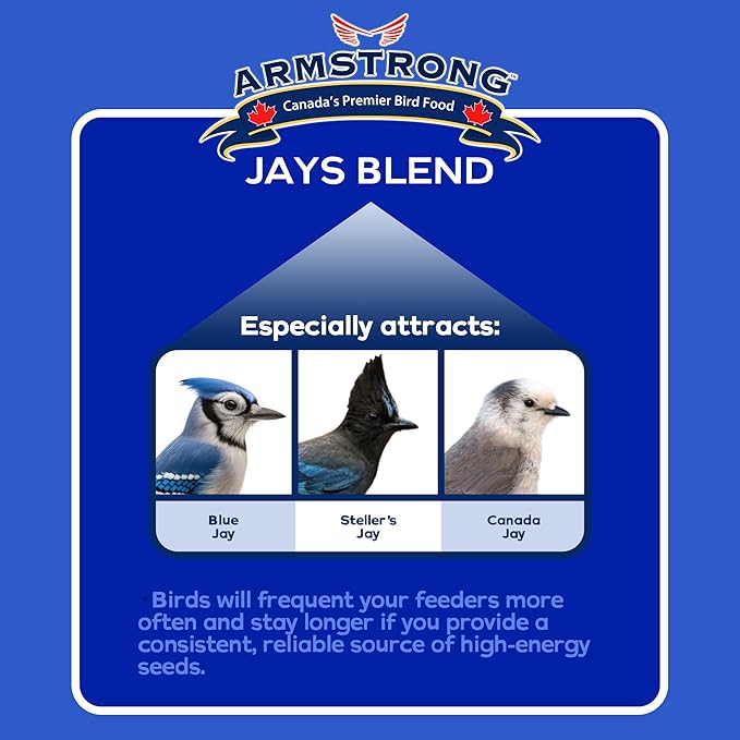 Armstrong Wild Bird Food Royal Jubilee Jays Blend, 4 Pounds - with Whole Corn, Striped Sunflower, Black Oil Sunflower and Peanuts for Blue Jays - Ideal for Outside Feeders