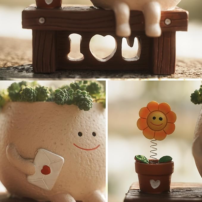 Smiley Face Planter Pots Sitting Sunflower Planter, Cute Planters for Indoor Outdoor Plants, Succulent Pots with Drainage Hole Unique Ideals Gift for Plant Lovers