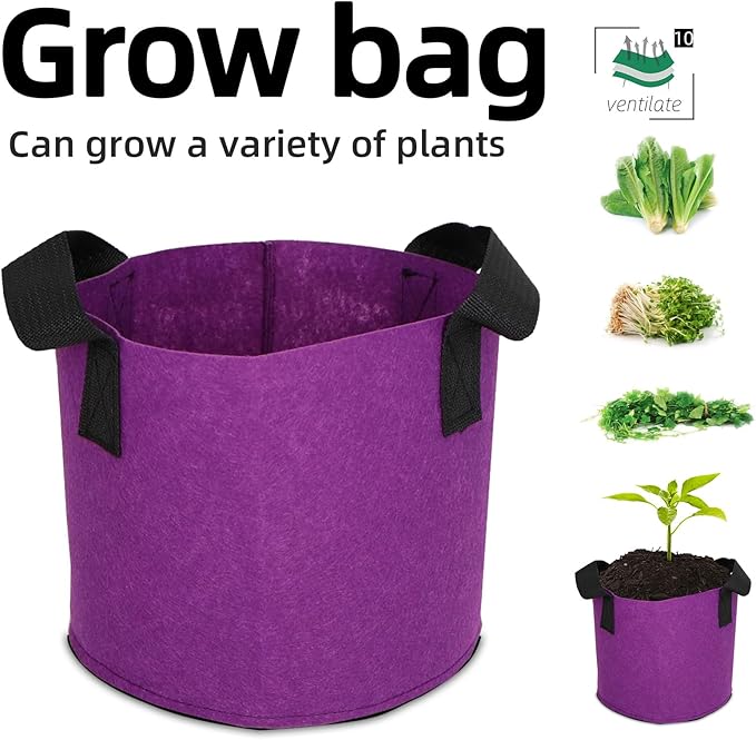 Grow Bags,Growing Pot Bags Garden Grow Bag Indoor Outdoor Fabric Aeration Plant Pot Container Flower Vegetable Pouch (Purple,10Gallon)