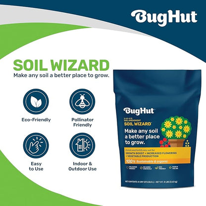 BugHut Soil Wizard Organic Soil Amendment – All Purpose Plant Food for Houseplants, Vegetables, Flowers, and Herbs - Chemical-Free Nutrient Source for Indoor & Outdoor Gardens - 8 lbs.