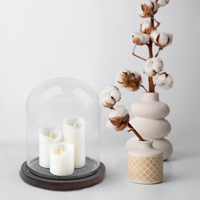 Glass Dome with Base for Display, Wooden Cloche Bell Jars 5.9" x 7.87" Case Cover Large Terrarium Cloches Pocket for Watch Flower Small Plastic Ornament Candle Plant Decorative Home Party Wedding Decor