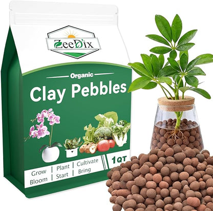 Zeedix 1QT Leca Clay Pebbles for Plants, 4mm-16mm Clay Balls Hydroton Leca Balls for Hydroponic Growing Gardening Orchids Drainage Decoration Aquaponics