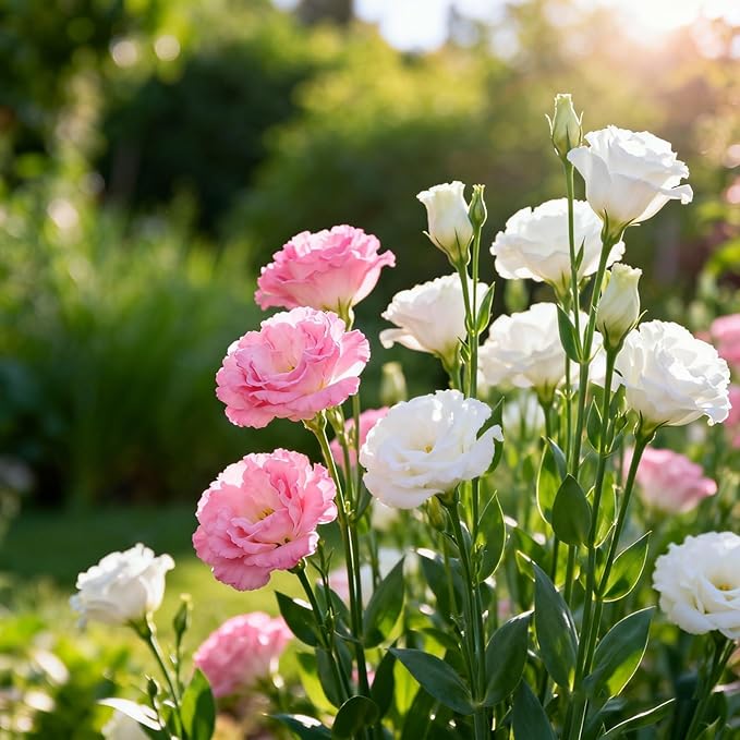 500 PCS Double Petal Eustoma Seeds, Lisianthus Flower Seeds for Indoor Outdoor Gardening, High Germination Rate Flower Seeds for Home Yard Balcony Container Planting