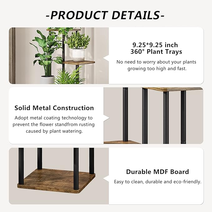 AZERPIAN Plant Stand 6 Tier Indoor Metal Flower Shelf for Multiple Plants Corner Tall Flower Holders for Patio Garden Living Room Balcony Bedroom, Black