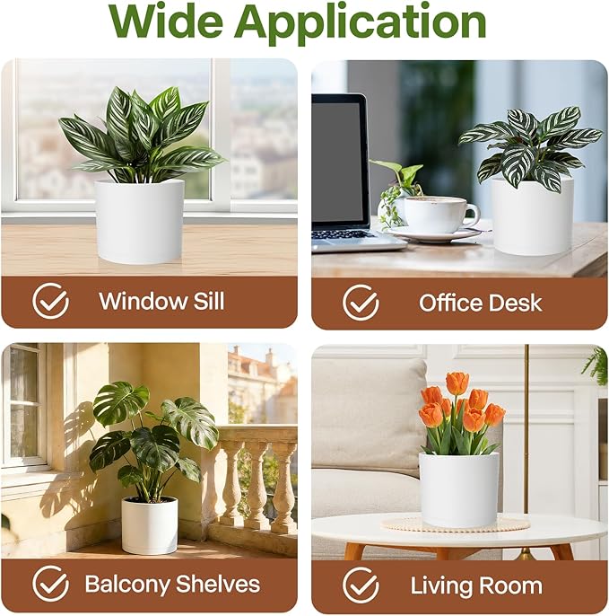 GARDIFE 10/9/8 Inch Modern Cylinder Planter, Plant Pots for Indoor Outdoor Plants, Flower Pots with Drainage Holes and Saucers for Garden Succulent Nursery House Plants (White)