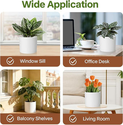 GARDIFE 10/9/8 Inch Modern Cylinder Planter, Plant Pots for Indoor Outdoor Plants, Flower Pots with Drainage Holes and Saucers for Garden Succulent Nursery House Plants (White)