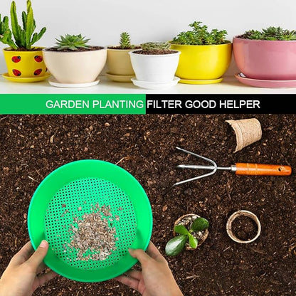 2Pcs Round Garden Soil Sieve Pan Plastic Sand Sifter Set for Sieve Work of Small Gravel, Soil, Sand（Green）