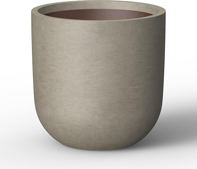 Kante 11.0" Round Concrete Planter, Large Cylinder Plant Pot with Curved Bottom and Drainage Hole, for Indoor and Outdoor Use – Garden or Patio, Weathered Concrete Finish with Painted Interior