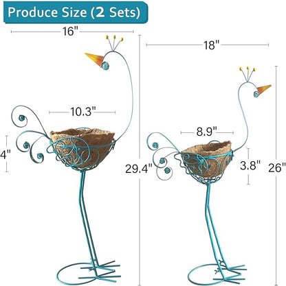 J-Fly Peacock Metal Plant Stand 2 Sets Flower Pots Holders, Planters for Outdoor Indoor Plants with Coconut Pots, Front Porch Garden Balcony Patio Decor for Plant, Valentine Decoration Gifts