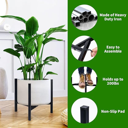 Airpark Plant Stand Indoor Adjustable, Metal Modern Plant Stand, Heavy Duty Stable Plant, Fit 8-12 inch Pots, Number of Items-3, Color-Black (Pot & Plant Not Included)