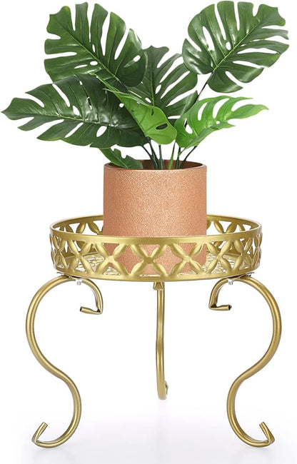 OwnMy Metal Round Plant Stand Indoor Outdoor Flower Pot Holder, Heavy Duty Iron Plant Stand Display Potted Rack for Home, Garden, Patio, Golden Color